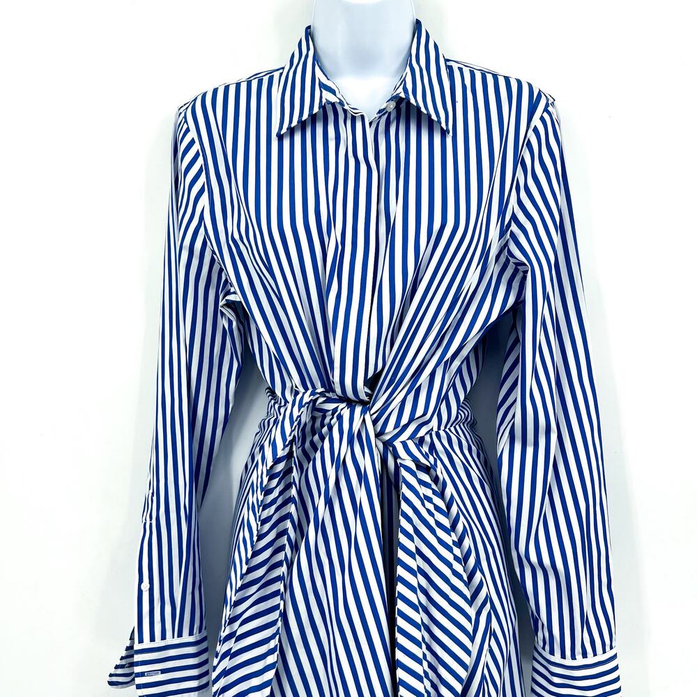LAUREN RALPH LAUREN Kahwell Shirt Dress Size 10 Blue White Stripe Tie Waist NWT - Picture 5 of 15